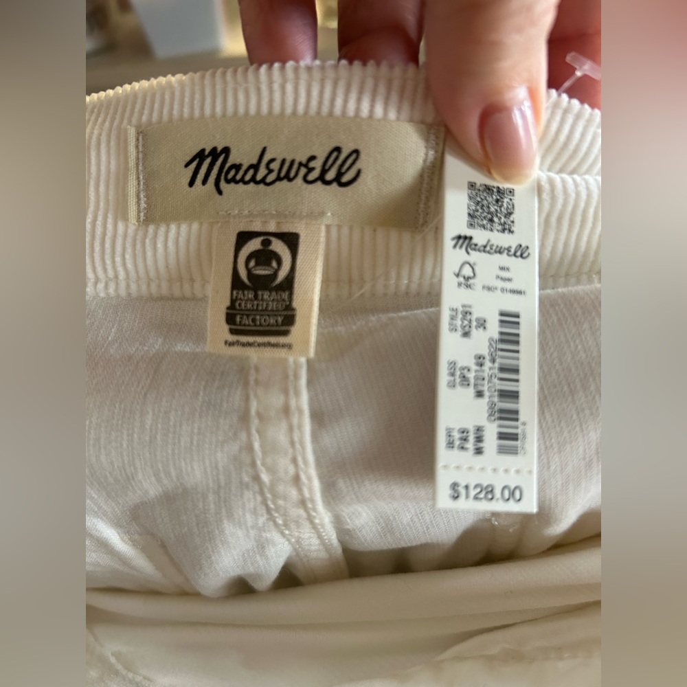 Madewell Wide-Leg 30 NWT New Emmett Full Length Winter White Corduroy Pant - Picture 4 of 5